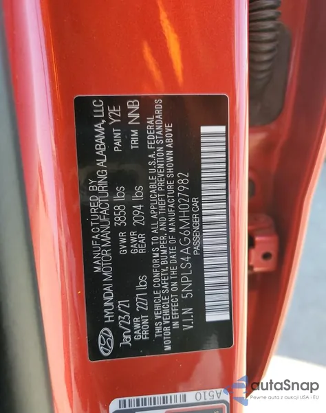 2021 Hyundai Elantra Sel from USA, damaged, VIN 5NPLS4AG6MH027982